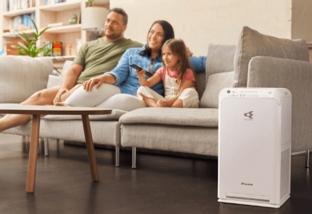 family with air purifier